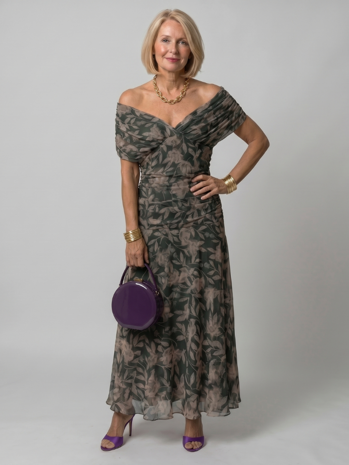 Annie | Robe Midi Décontractée à Épaule Dénudée