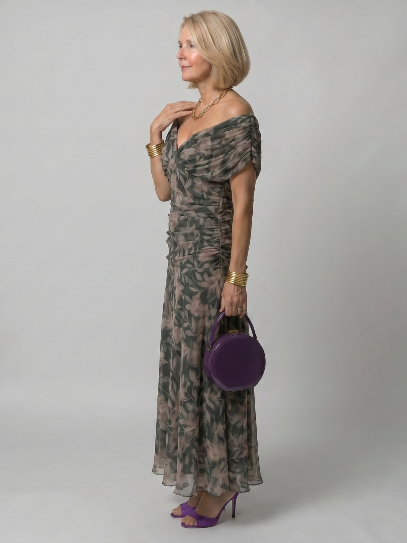 Annie | Robe Midi Décontractée à Épaule Dénudée