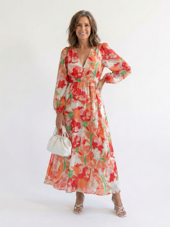 Susana | Vestido Maxi Floral de Manga Larga