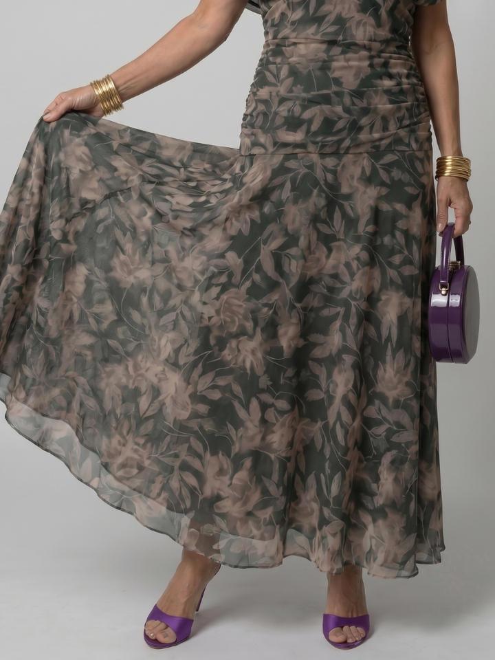 Denise | Robe midi fluide à épaules dénudées