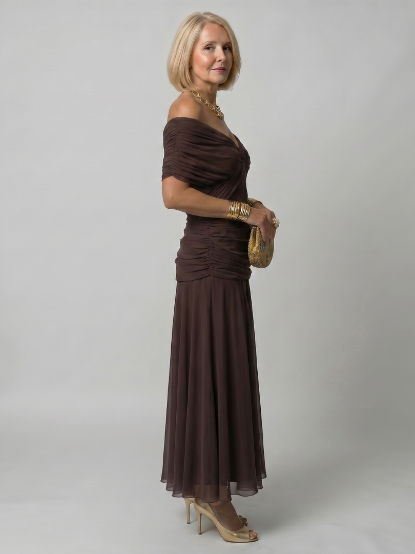 Denise | Robe midi fluide à épaules dénudées