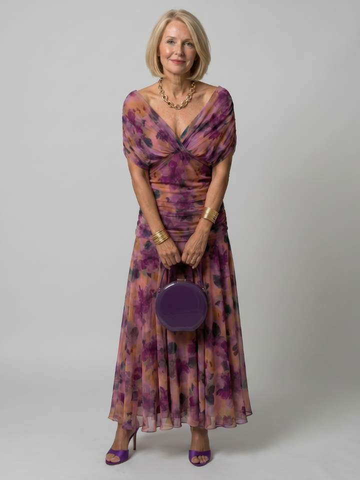 Denise | Robe midi fluide à épaules dénudées