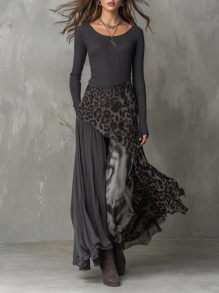 Monique | Robe longue bohème à imprimé léopard