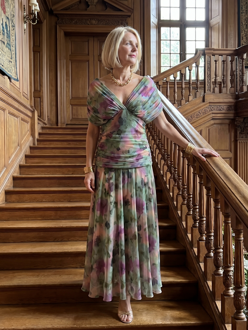 Denise | Robe midi fluide à épaules dénudées