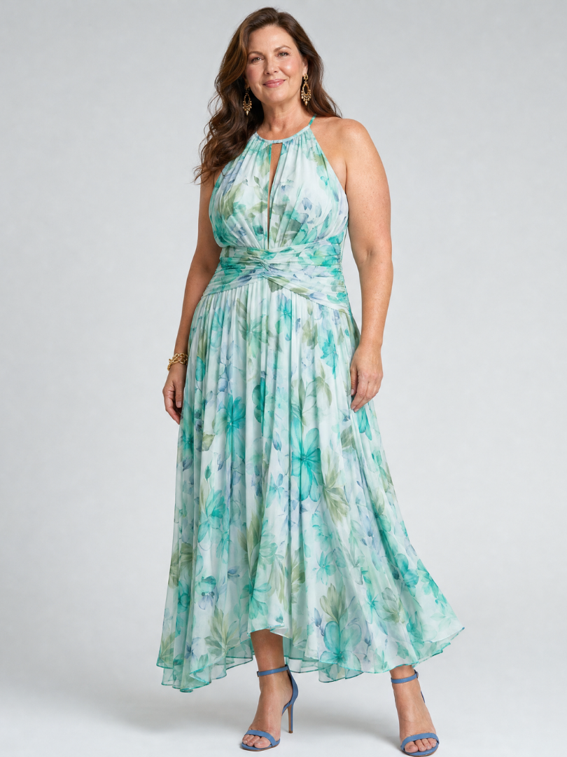 Pauline | Robe midi plissée à motif floral doux