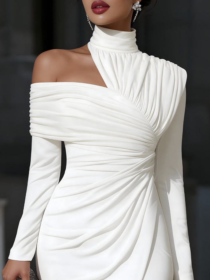 Asymmetric Evening Dress – High Neck & One-Shoulder