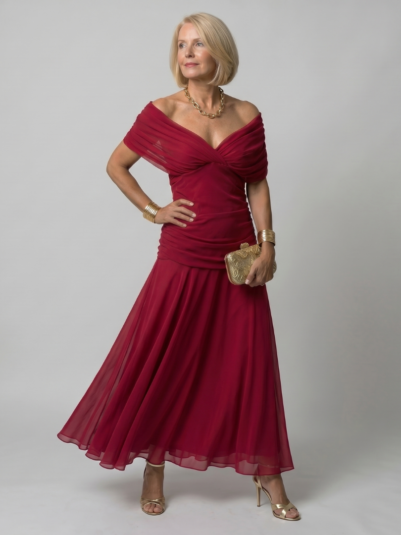 Annie | Robe Midi Décontractée à Épaule Dénudée