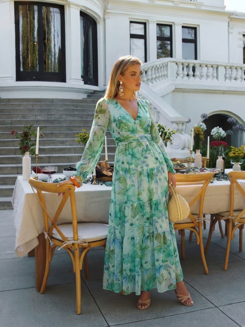 Amélie | Robe maxi florale à manches longues