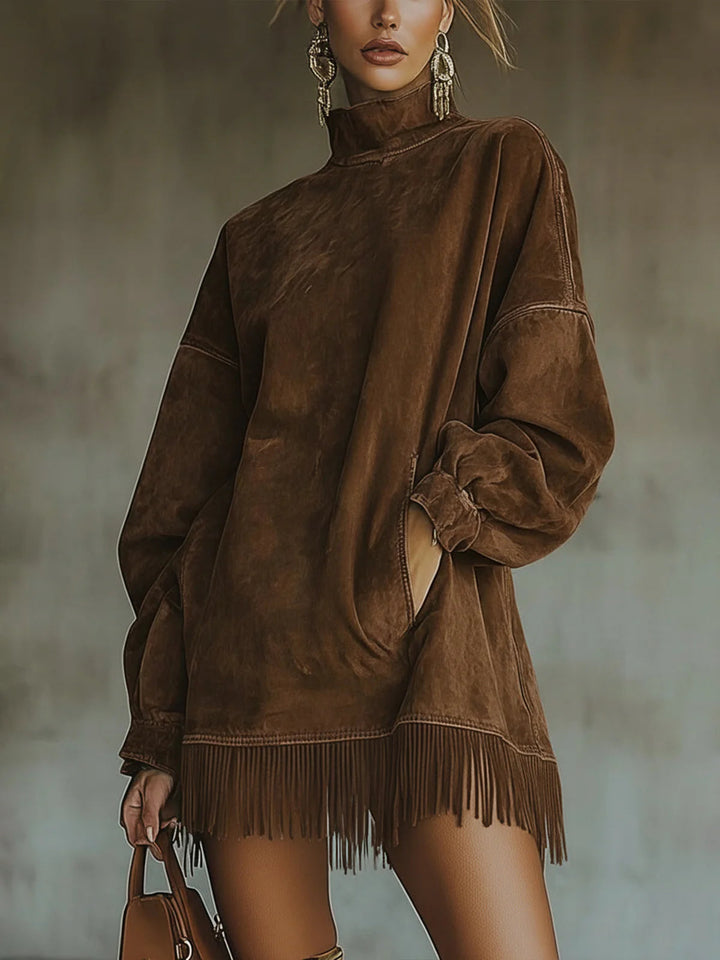 Amalia | High-Neck Suede Fringe Dress