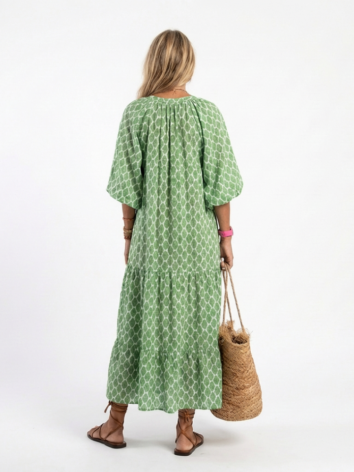 Adela | Vestido midi con cuello en V y manga tres cuartos estampado