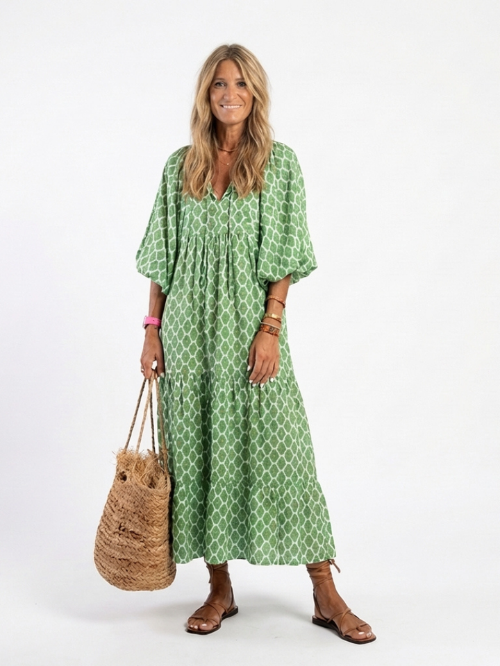 Apolline | Robe midi à motif et col en V
