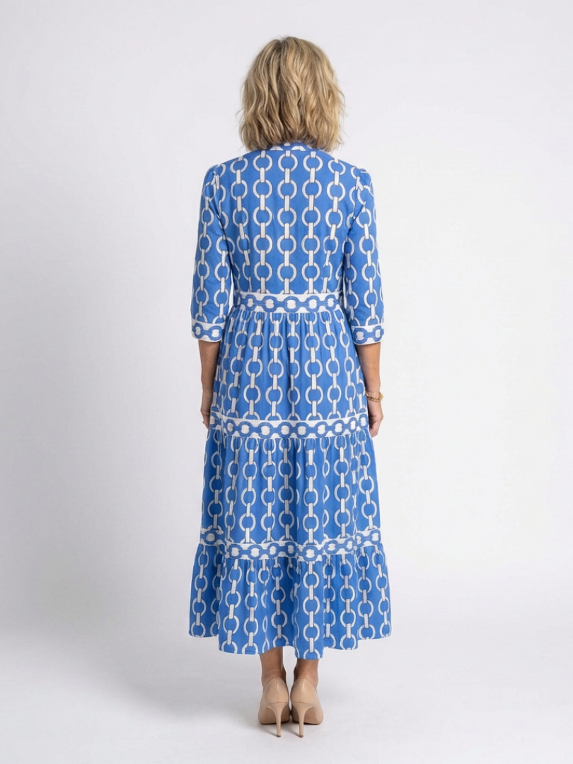 Yvonne | Robe midi à manches trois quarts et motif chaîne