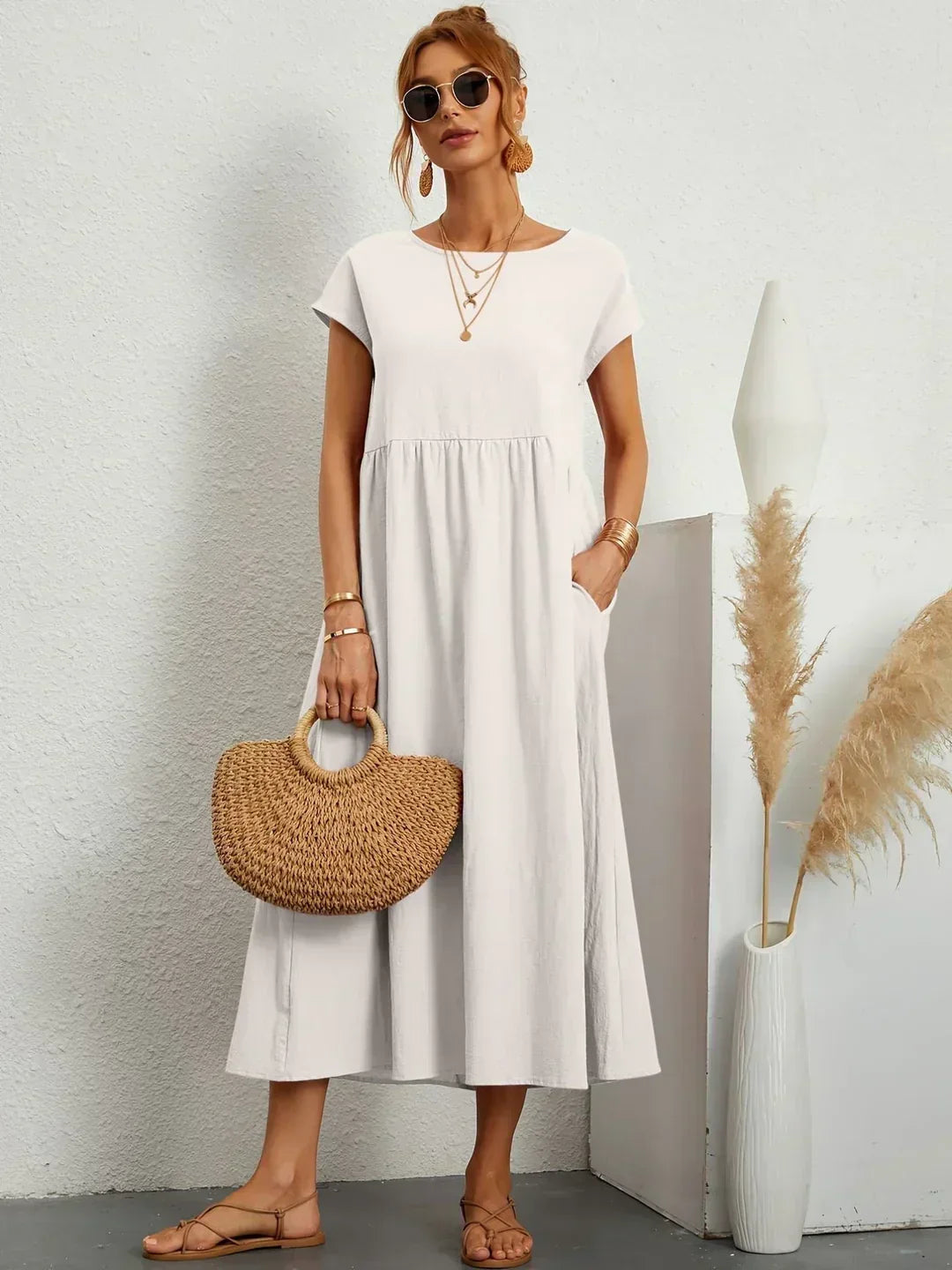 Gabrielle | Robe Midi Fluide avec Élégance Intemporelle