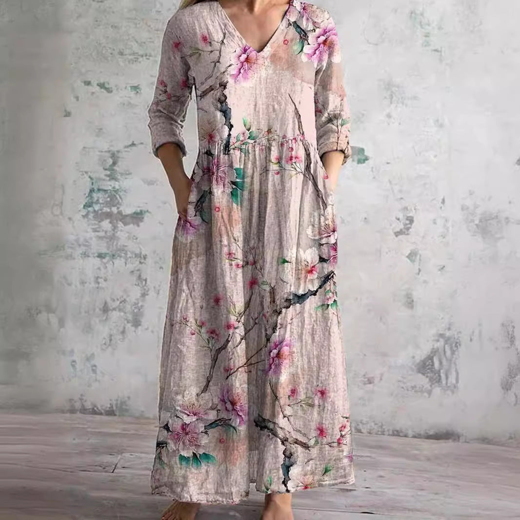 Dearyn | Dress with V-Neck and Floral Pattern