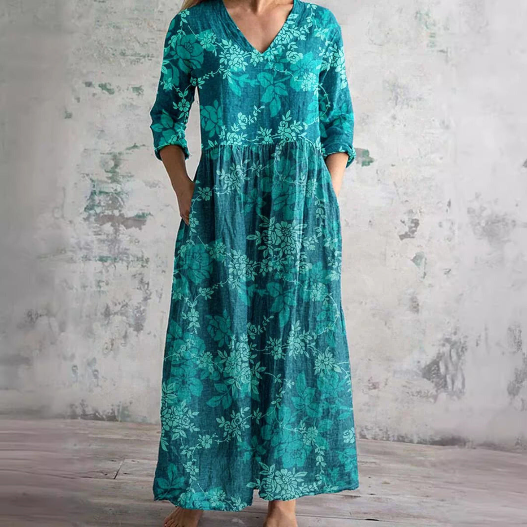 Dearyn | Dress with V-Neck and Floral Pattern