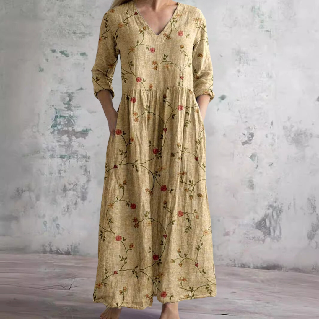 Dearyn | Dress with V-Neck and Floral Pattern