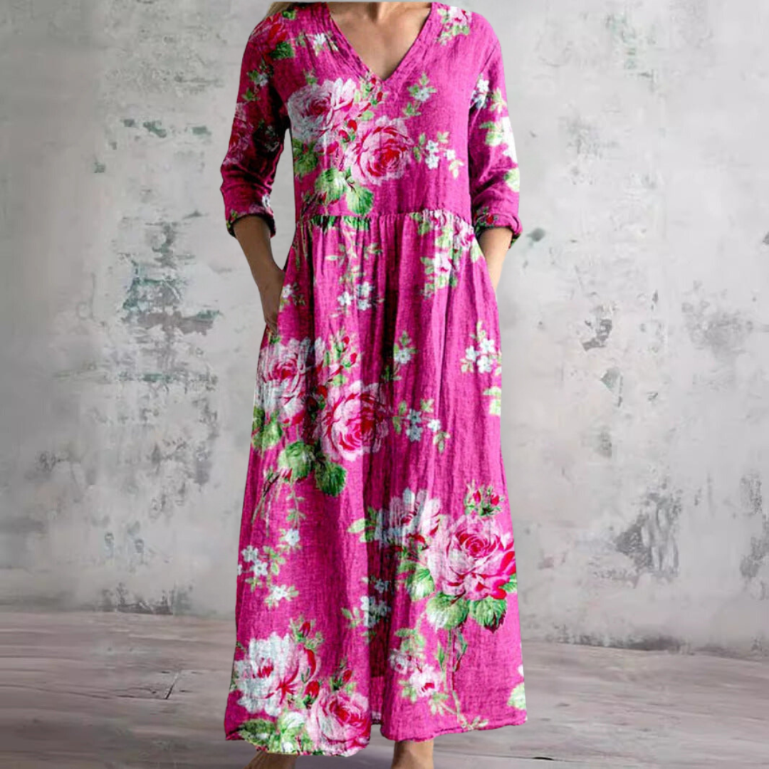 Dearyn | Dress with V-Neck and Floral Pattern