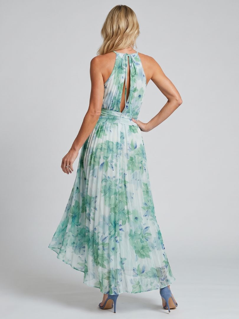 Francine | Robe midi à bretelles plissées avec motif floral doux