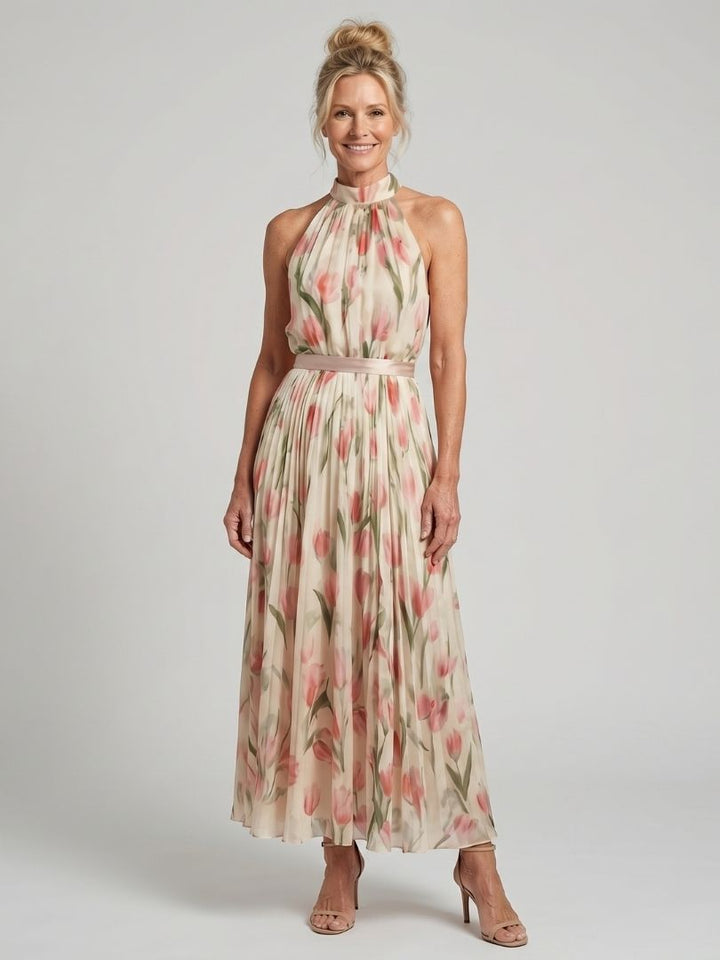 Aurélie | Robe midi florale à encolure halter