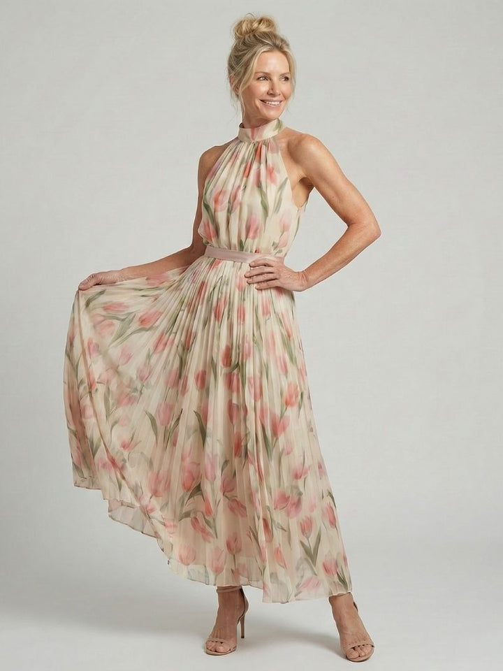 Aurélie | Robe midi florale à encolure halter