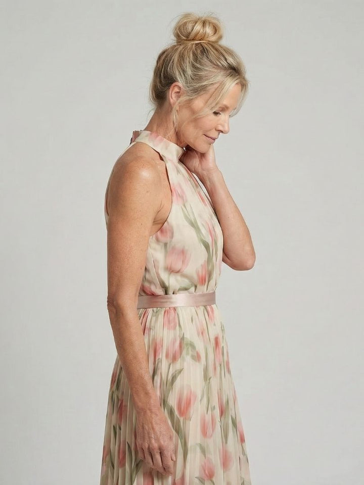 Aurélie | Robe midi florale à encolure halter