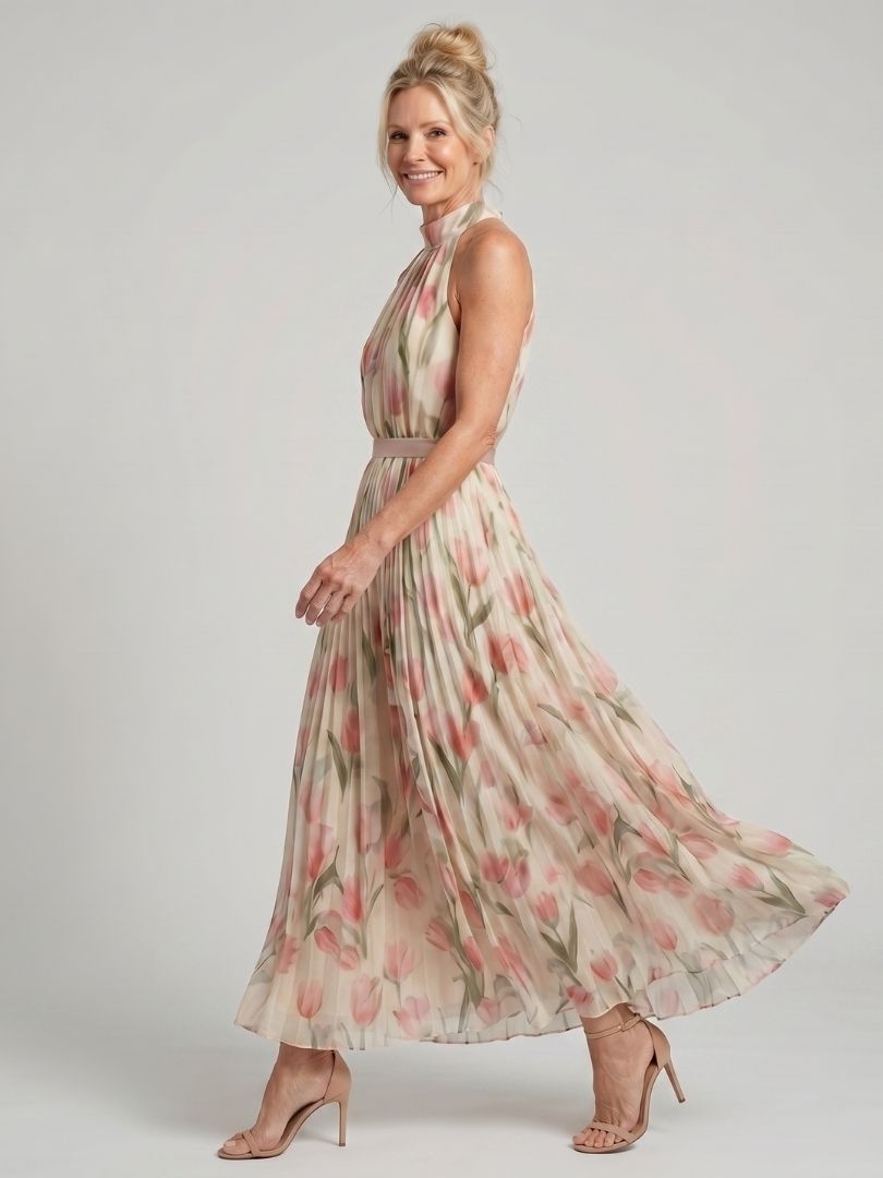 Aurélie | Robe midi florale à encolure halter
