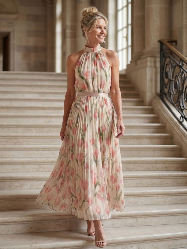 Aurélie | Robe midi florale à encolure halter