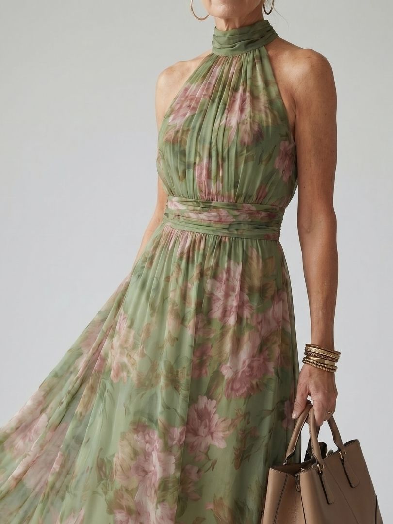 Suzanne | Robe Maxi à Encolure Halter Froncée