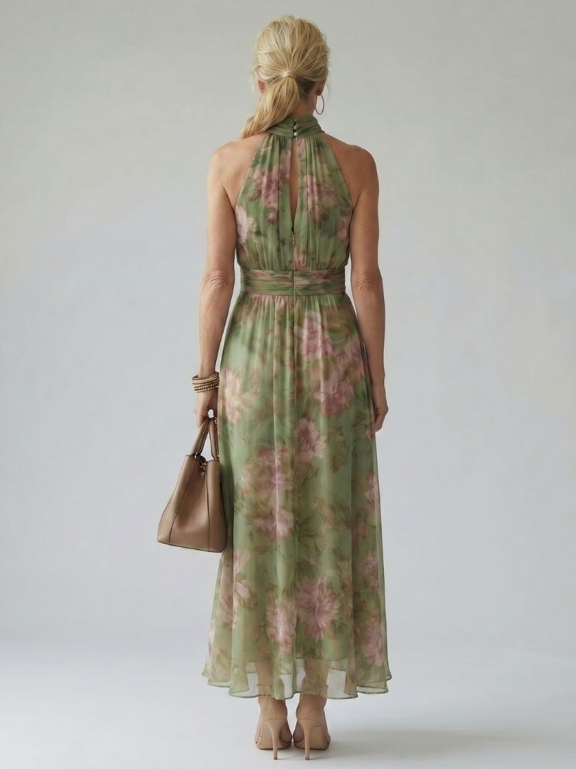 Suzanne | Robe Maxi à Encolure Halter Froncée