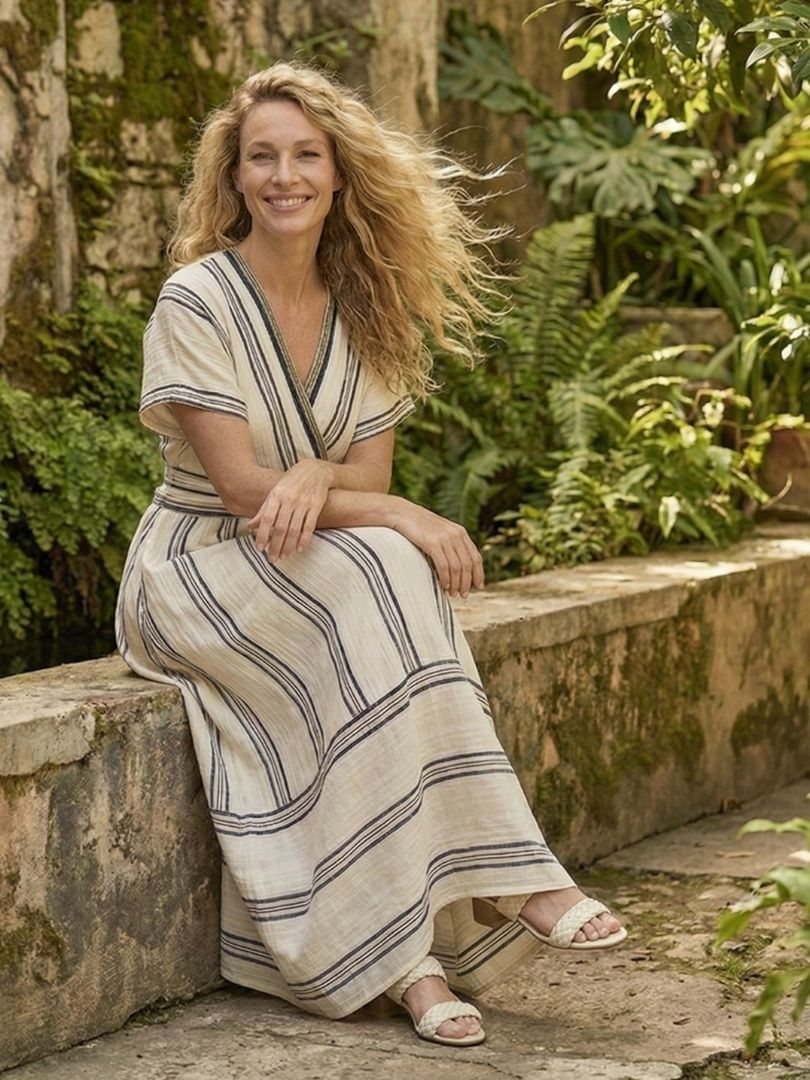 Thalassa | V Neck11111 Short Sleeve Wrap Waist Midi Dress