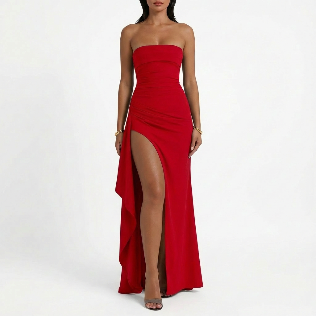 Valeria | Mujer Vestido Maxi Con Abertura Lateral Y Drapeado | Glamuroso