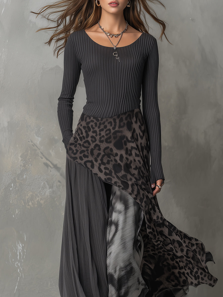 Monique | Robe longue bohème à imprimé léopard