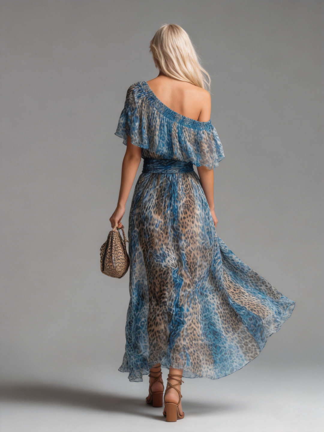 Selvaggia – Leopard Print Off-Shoulder Chiffon Maxi Dress