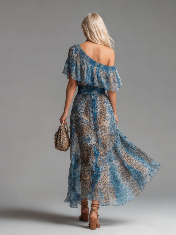 Selvaggia – Leopard Print Off-Shoulder Chiffon Maxi Dress