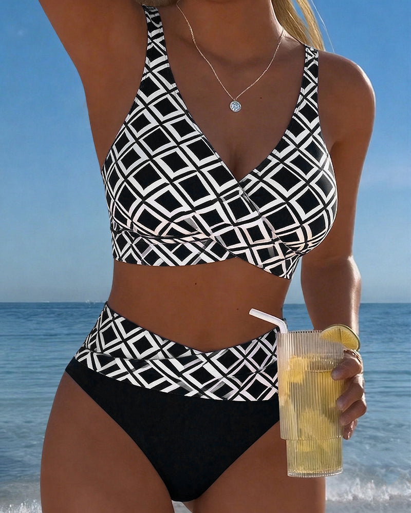 Twee-delig Bikini Met Bh-Snit En Diamantpatroon